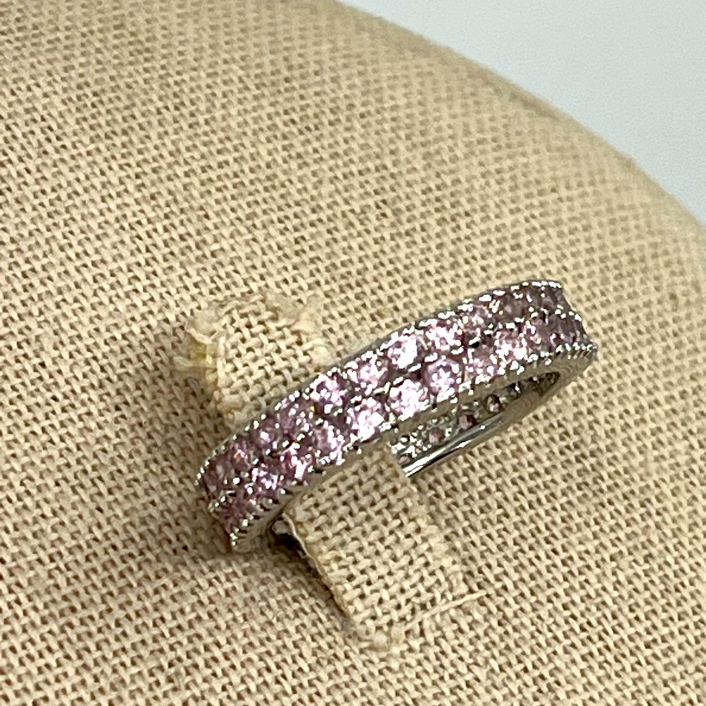 Vintage Sterling Silver 925 Lavender Amethyst Eternity Band Ring Size 6.75 - Picture 1 of 14